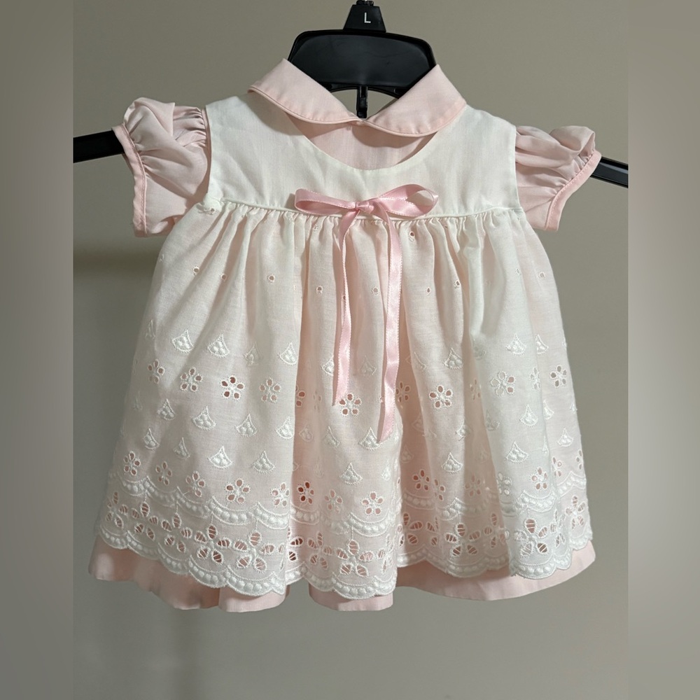 Vintage 80’s Girls' Pink Eyelet Bow Dress